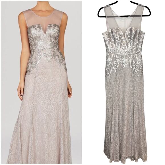 BCBGMAXAZRIA Julea Illusion Neck Metallic Sequin Lace Gown Size 2 - Picture 1 of 16